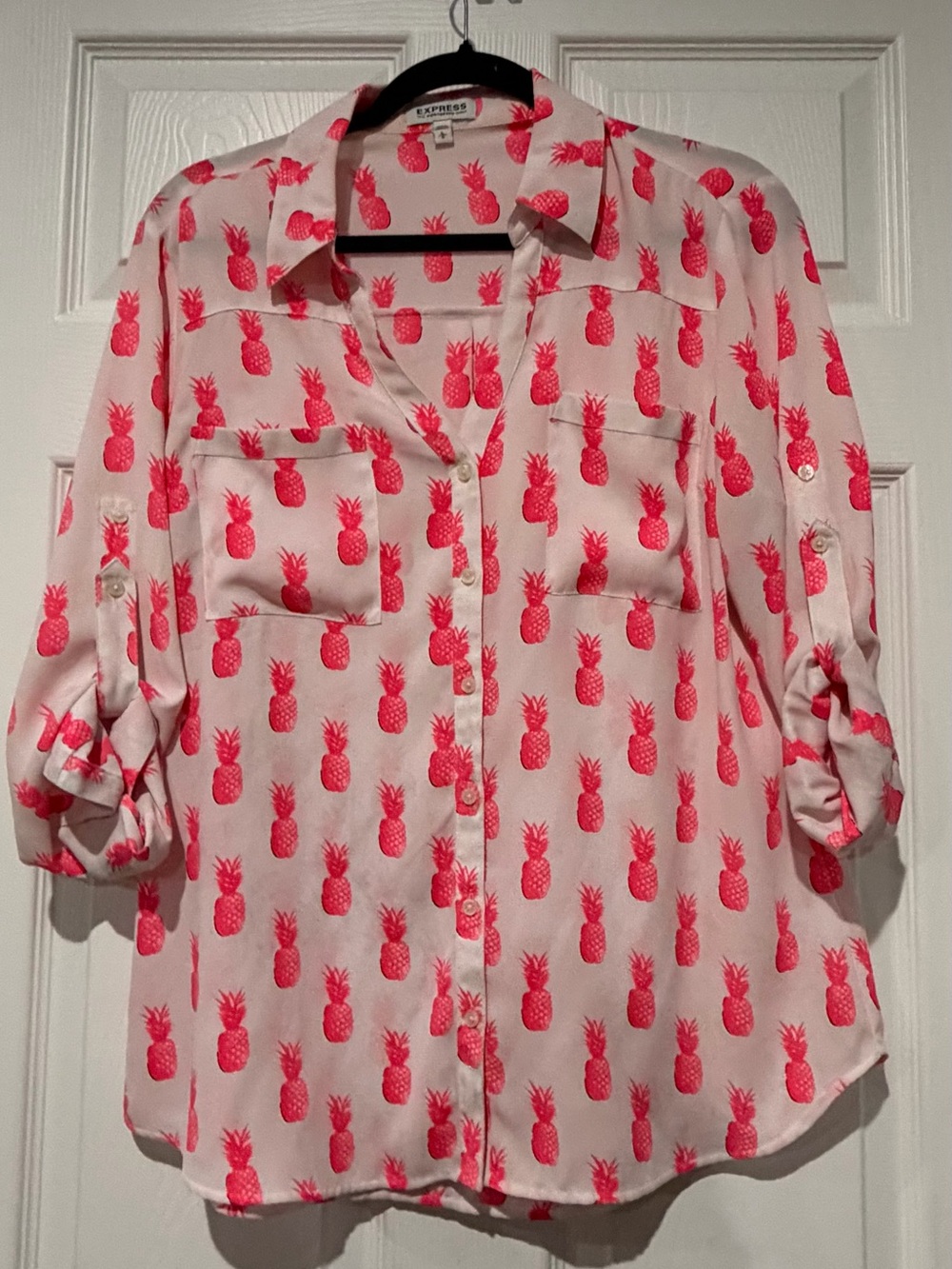 Express Pink Pineapple Print Button-Down Shirt
